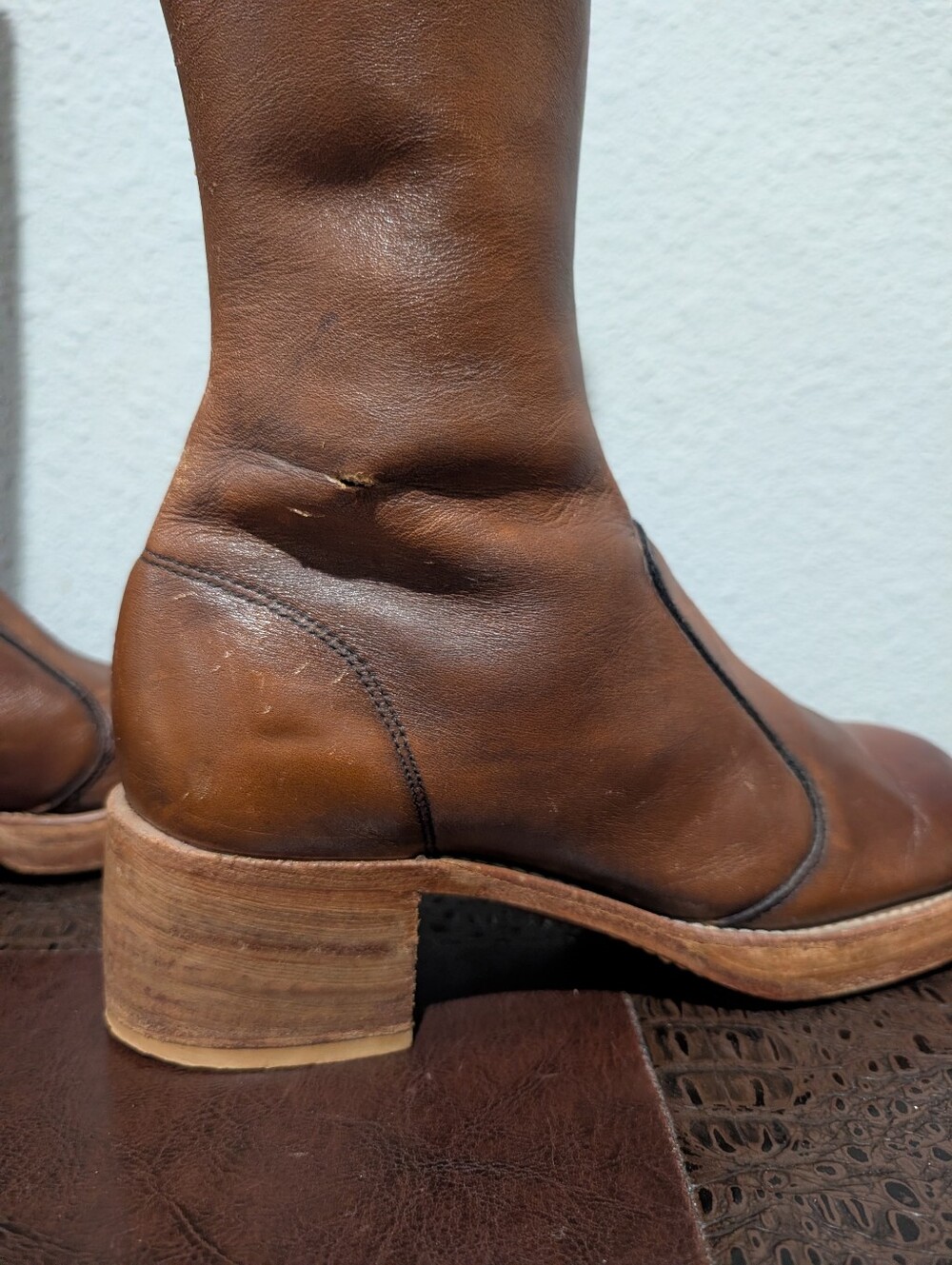 Vintage Frye Black Label Brown Leather Tall Boots Handcrafted USA Size 7B - Picture 14 of 16